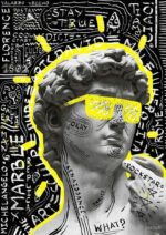 Rockstar Renaissance David Statue Street Art Stay True Graffiti Poster