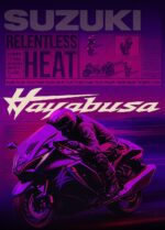 Suzuki Hayabusa Neon Poster The Relentless Heat Superbike Graphic Art